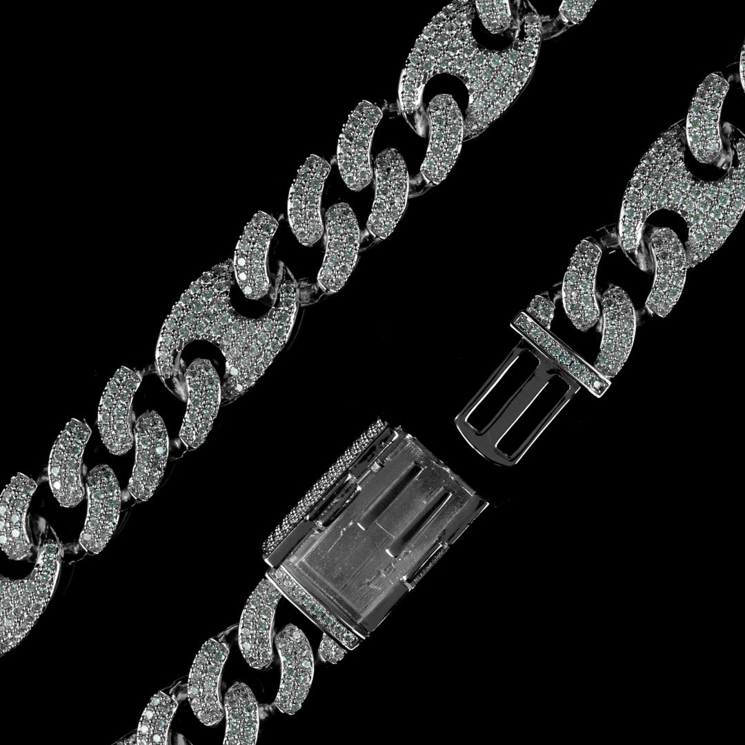 15mm/19mm Diamond Mariner Cuban Bracelet in White Gold