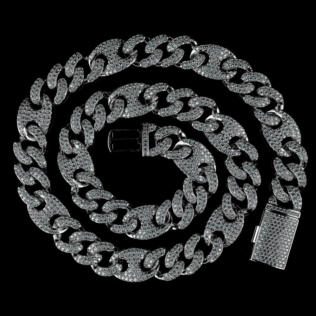 15mm/19mm Diamond Mariner Cuban Chain in Solid Sterling Silver
