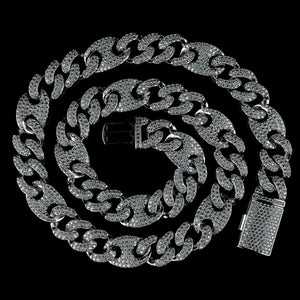 15mm/19mm Diamond Mariner Cuban Chain in Solid Sterling Silver