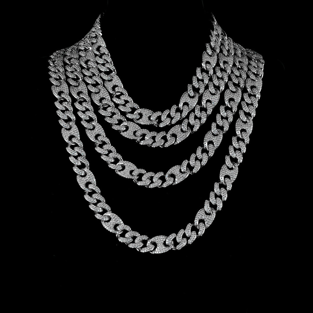 15mm/19mm Diamond Mariner Cuban Chain in Solid Sterling Silver