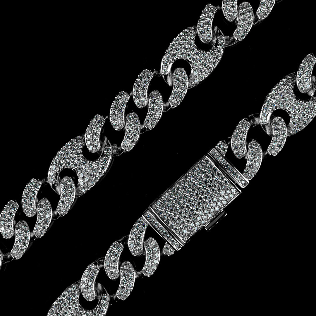 15mm/19mm Diamond Mariner Cuban Bracelet in Solid Sterling Silver