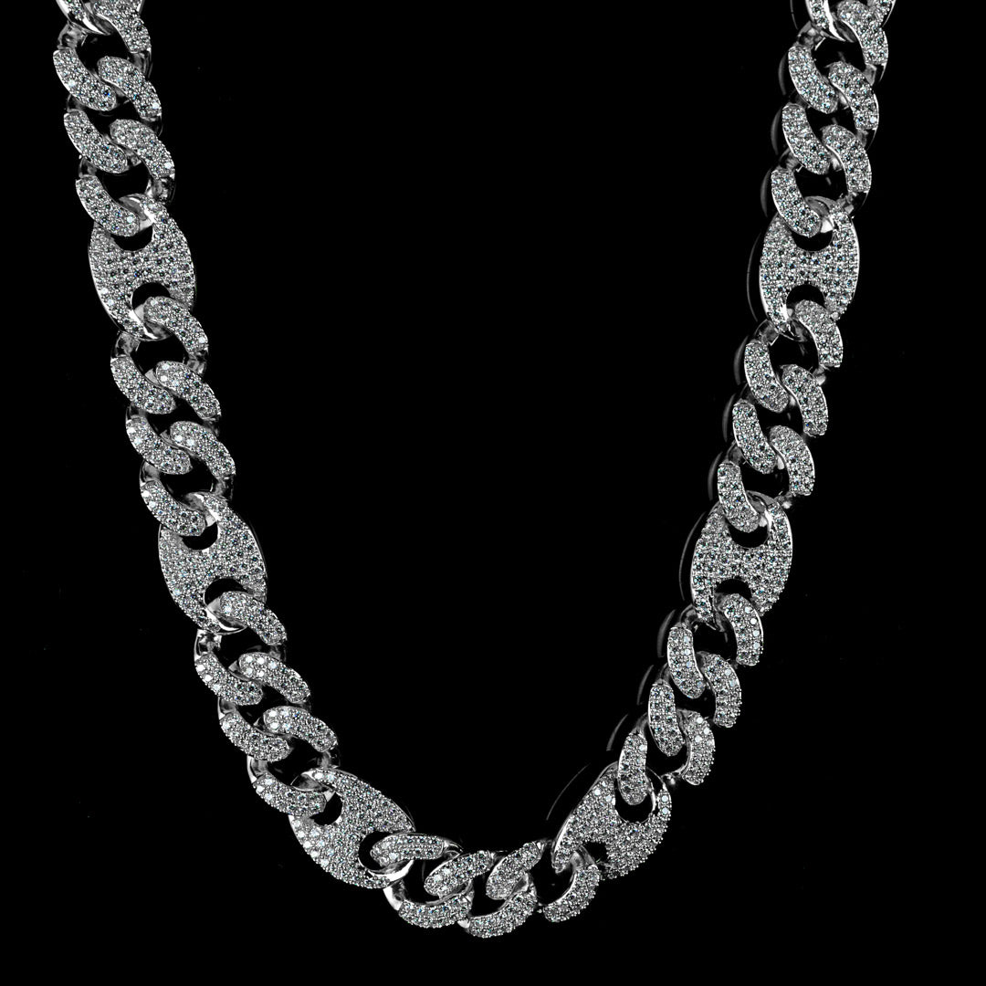 15mm/19mm Diamond Mariner Cuban Chain in White Gold