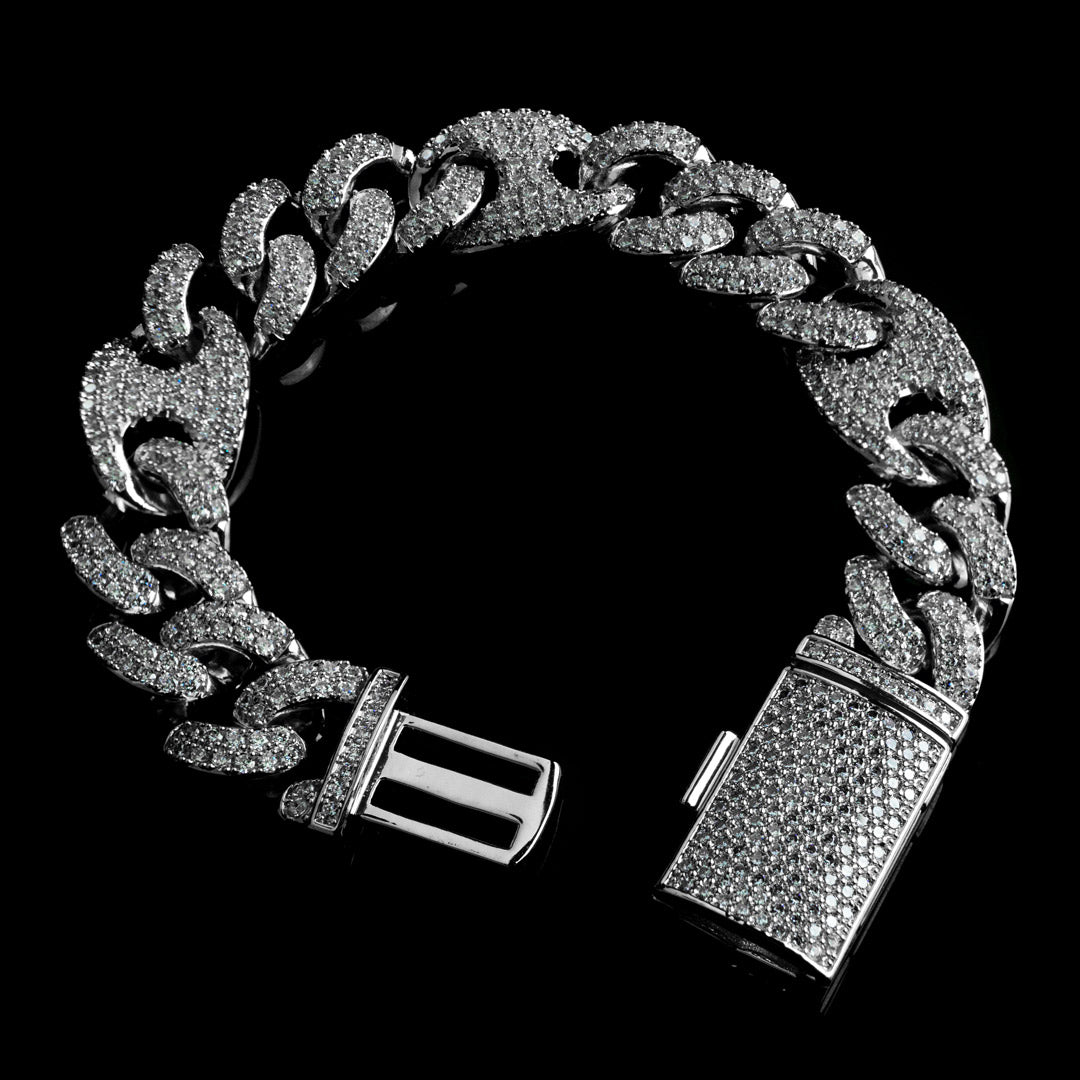 15mm/19mm Diamond Mariner Cuban Bracelet in Solid Sterling Silver