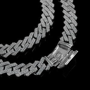 13mm Diamond Prong Set Cuban Chain in Solid Sterling Silver