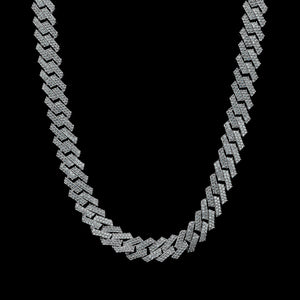 13mm Diamond Prong Set Cuban Chain in White Gold