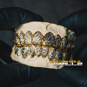 Solid Two Tone Gold Diamond Cut with Diamond Dust Grillz