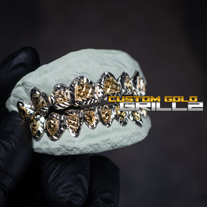 Solid Two Tone White Gold Diamond Cut with Diamond Dust Grillz