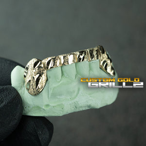 Solid Gold 6 Teeth Nugget Cut With Connecting Bridge Grillz Bar