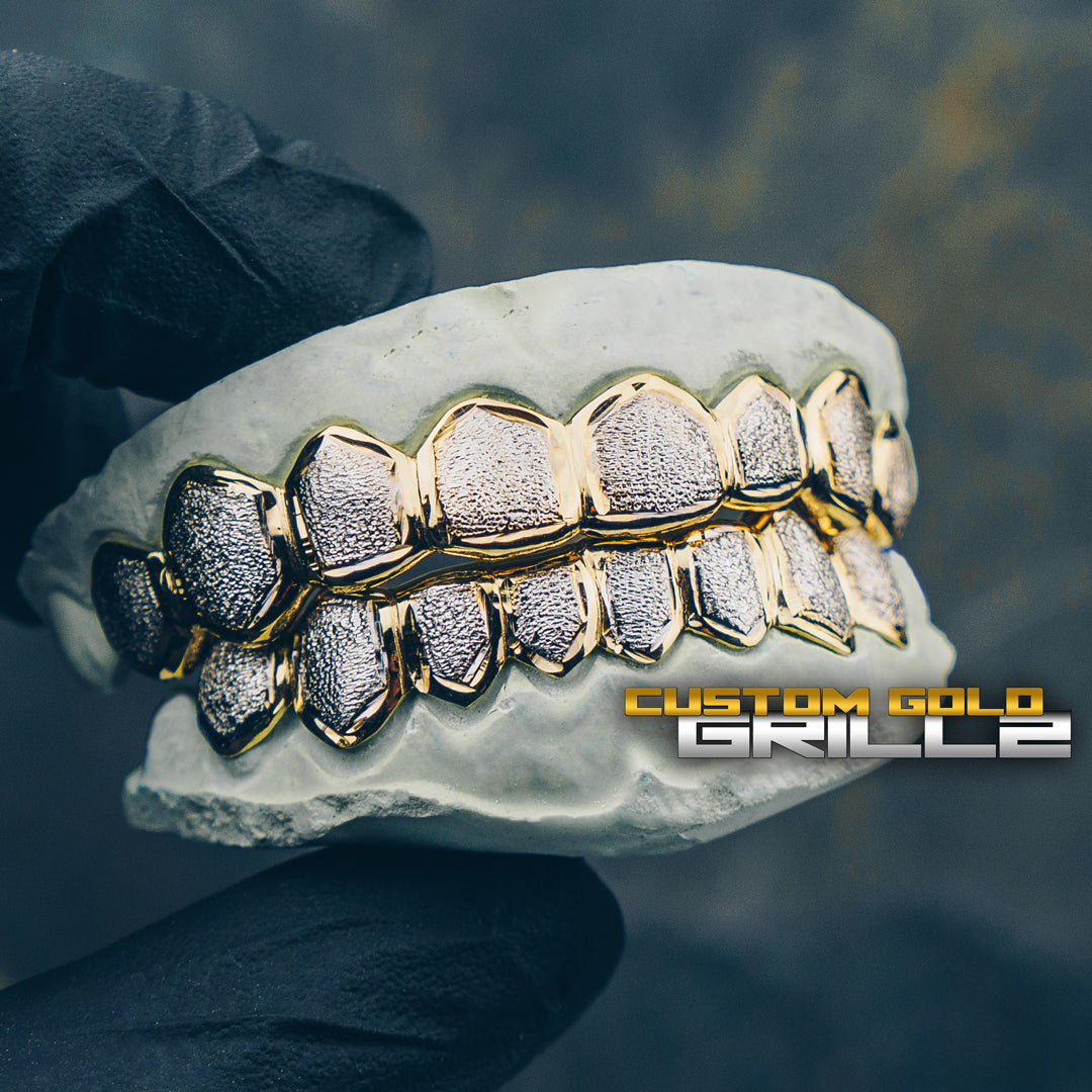 Solid Gold Two Tone Diamond Dust Grillz
