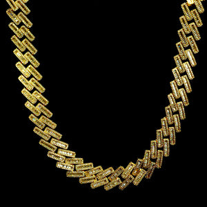 19mm Diamond Baguette Cuban Chain in Yellow Gold