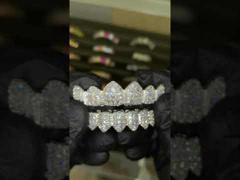 White Gold Plated Fanged CZ Cluster Premium Grillz