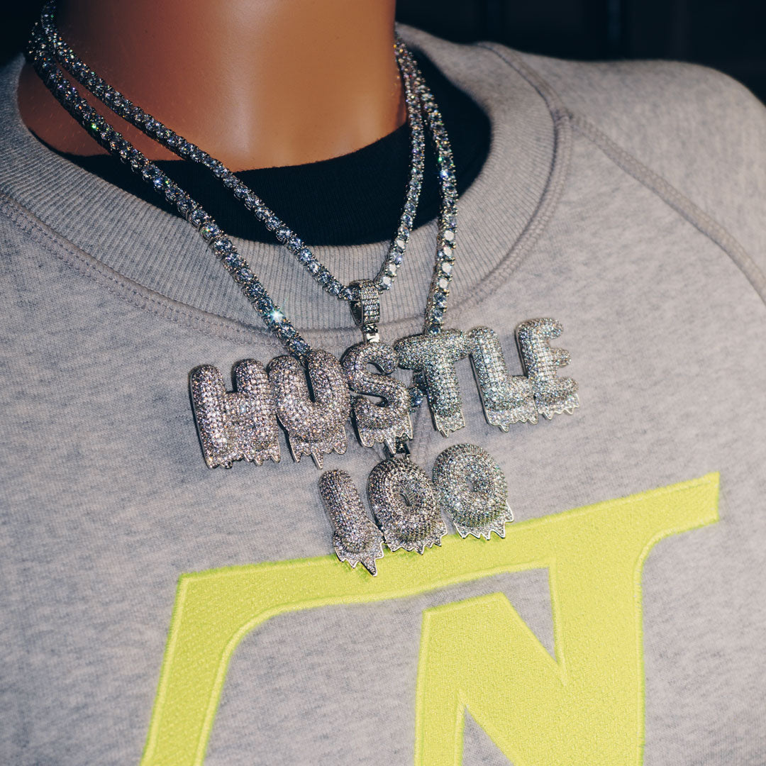 Custom Iced Bold Letter Drip Pendant with Tennis Chain