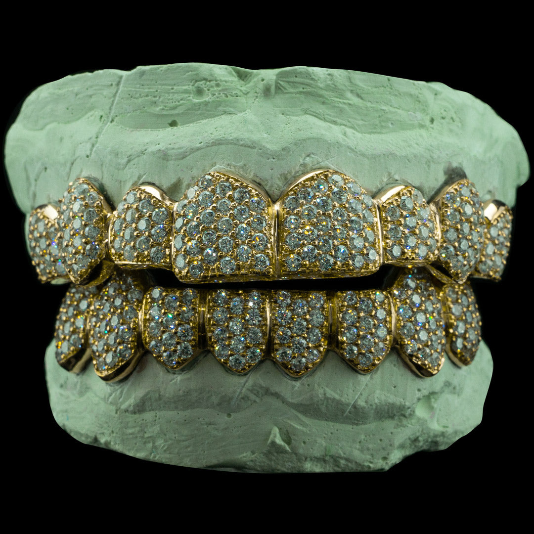 Fully Iced Out ZigZag Set with Moissanites Grillz yellow gold