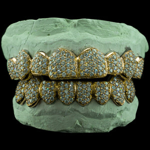 Fully Iced Out ZigZag Set with Moissanites Grillz yellow gold 