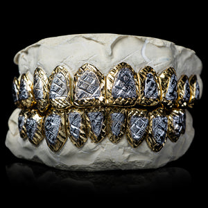 Solid Two Tone Gold Diamond Cut with Diamond Dust Grillz