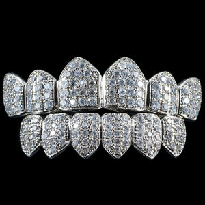 White Gold Plated CZ Cluster Premium Grillz