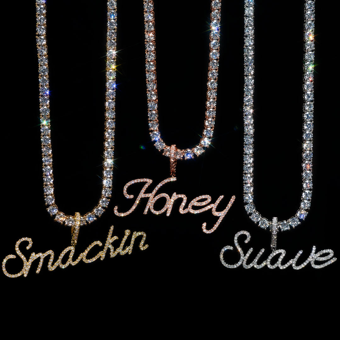 Custom Iced Cursive Letter Pendant with Tennis Chain