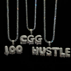Custom Iced Bold Letter Drip Pendant with Tennis Chain