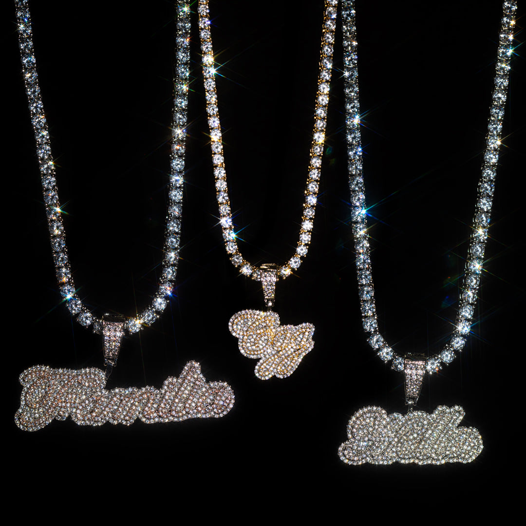 Custom Iced Script Letter Pendant two tone