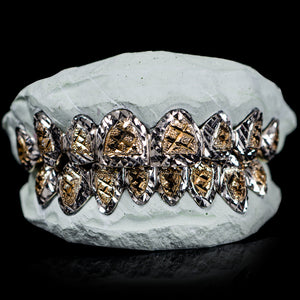 Solid Two Tone White Gold Diamond Cut with Diamond Dust Grillz