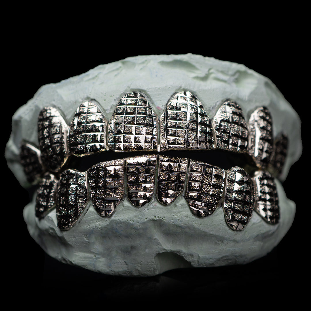 Solid .925 Sterling Silver Princess Square Diamond Cut with Diamond Dust Grillz