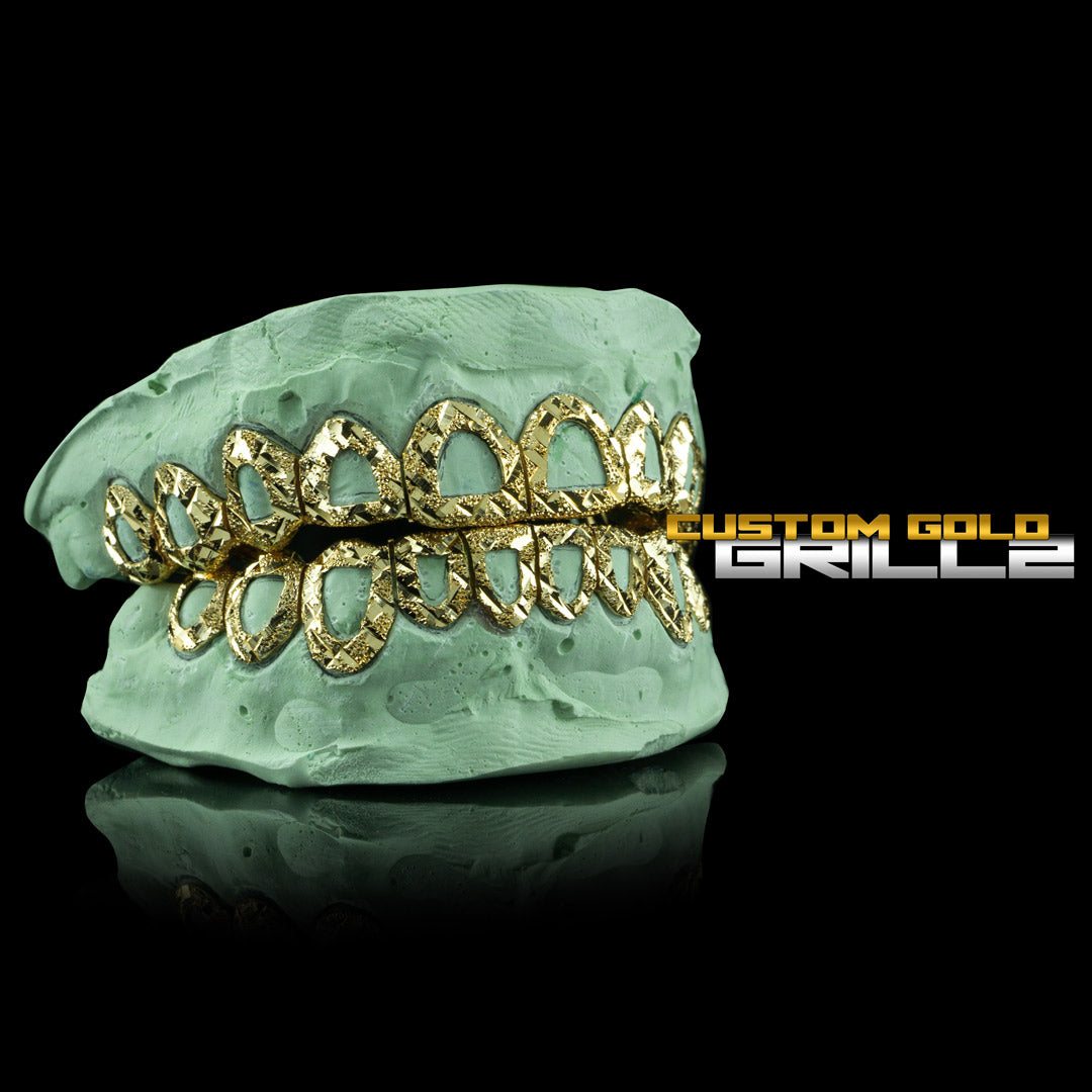 Solid Gold Open Face Diamond Cut With Diamond Dust Grillz