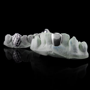.925 Solid Sterling Silver Single Bottom Custom-Made Tooth Grillz with Diamond Cut Cap