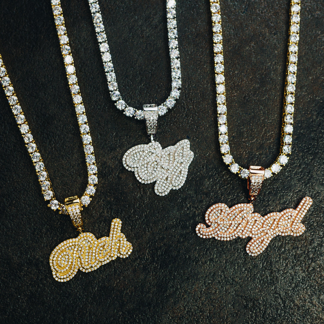 Custom Iced Script Letter Pendant two tone