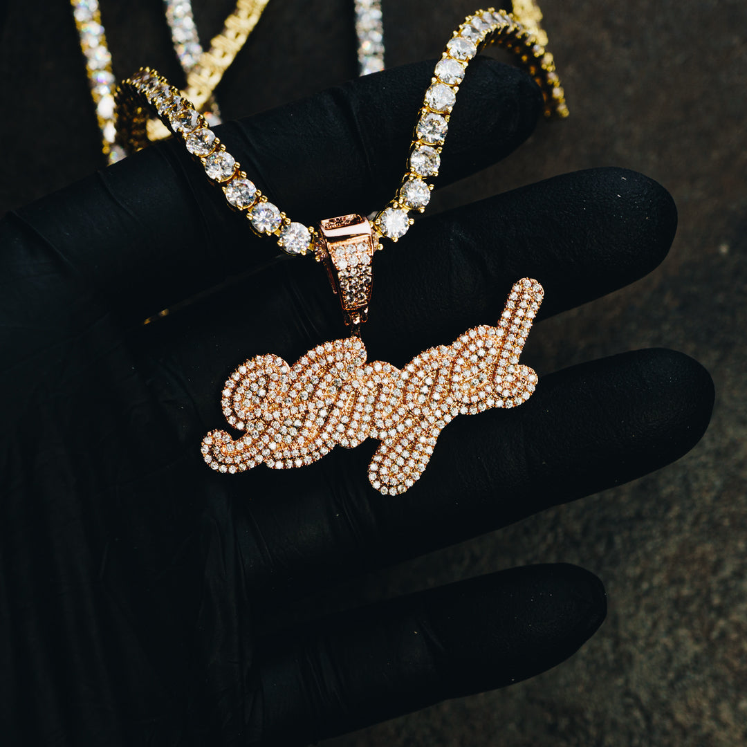 Custom Iced Script Letter Pendant two tone