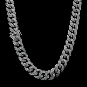 15mm Diamond 2 Row Miami Cuban Link Chain in White Gold
